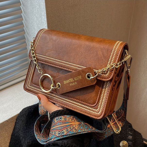 Borsa quadrata con ricamo testurizzato retrò, borsa a tracolla classica da donna con tracolla larga con motivo vintage_voghion.com