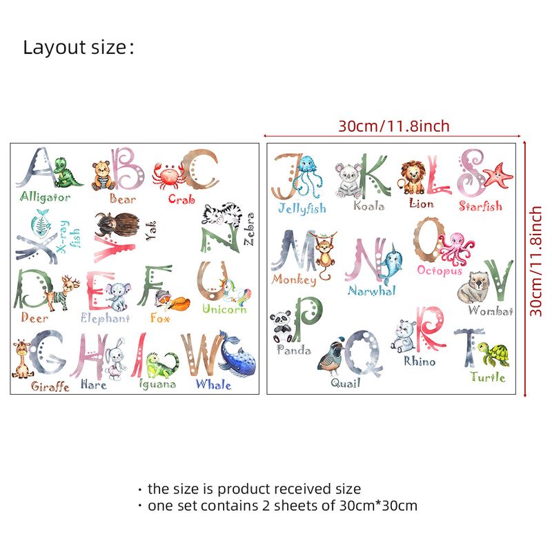 Cartoon Animal English Picture Recognition Fun CH Series Children's Room Kindergarten Alphabet Wall Stickers_voghion.com