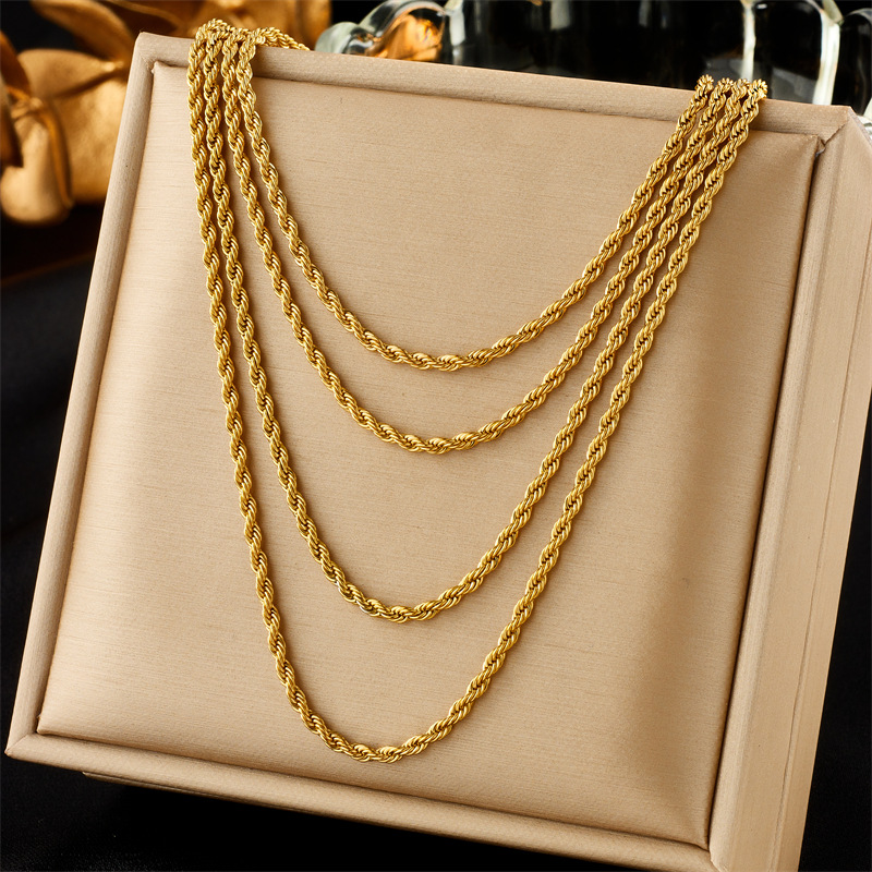 Europäesch an amerikanesch Moudperséinlechkeet Punk Hip-Hop Retro einfach villsäiteg Titan Stol Metall Twist Kette Multilayer Halskette_voghion.com