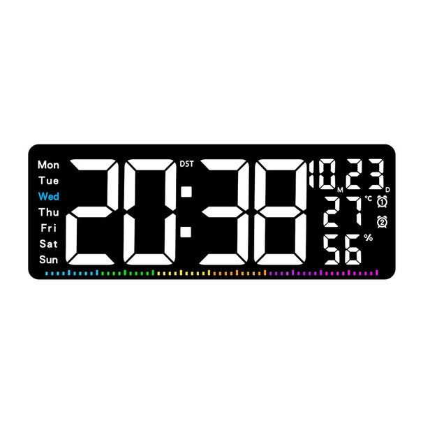 17.3" Modern LED Wall Clock With Colorful Display, Alarm, Temperature & Humidity Sensor – Stylish Home Decor_voghion.com