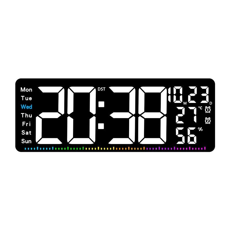 ​​17.3" Modern LED Wall Clock With Colorful Display, Alarm, Temperature & Humidity Sensor – Stylish Home Decor_voghion.com