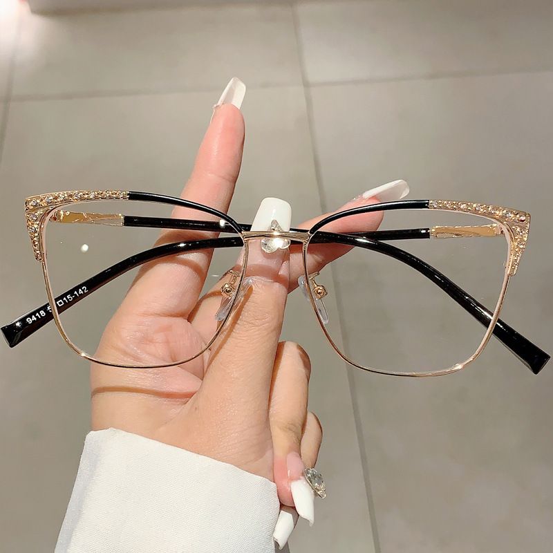 New High-end Cat Eye Diamond Studded Anti Blue With Simple And Natural Appearance, Internet Famous Flat Light Glasses_voghion.com