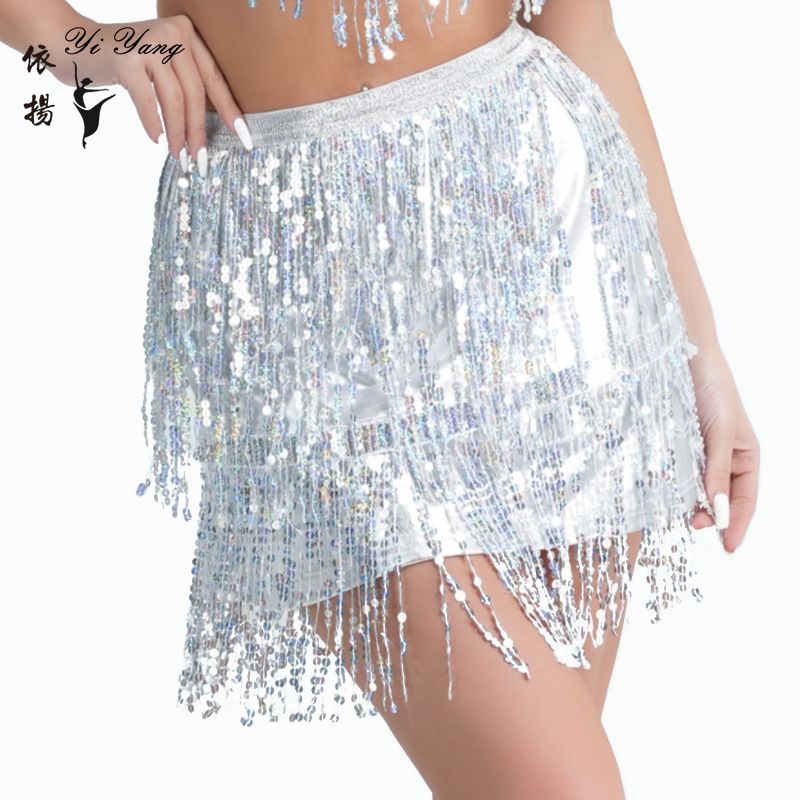 Sequin tassel skirt, party stage performance dress, Latin dance dress_voghion.com