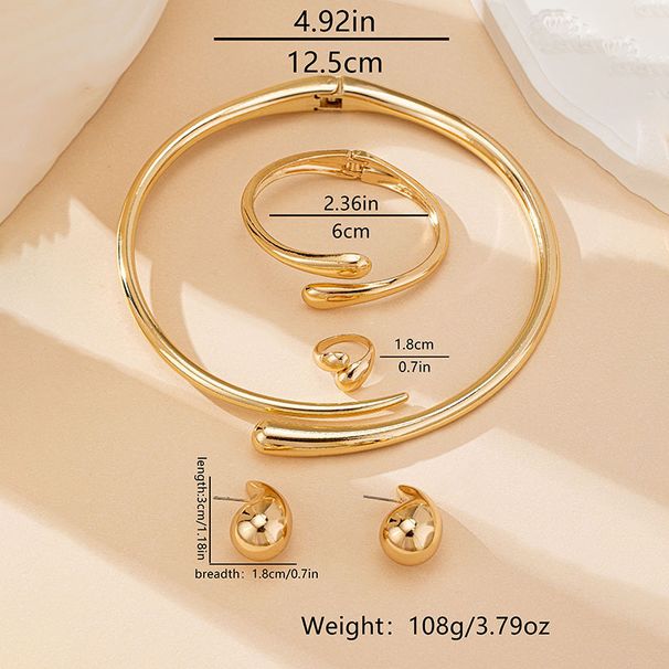 Damen-Schmuckset – Elegante Halskette, Armband, Ohrringe und Ring im Vintage-Tropfendesign, minimalistische O-Kette mit Herz- und Glöckchenanhängern, silberfarben_voghion.com