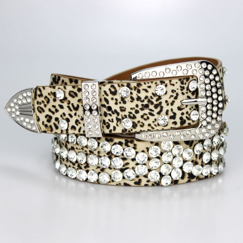 Women's Fashion Wide Pin Buckle Jeans Full Rhinestone Inlaid Belt Leopard Print_voghion.com