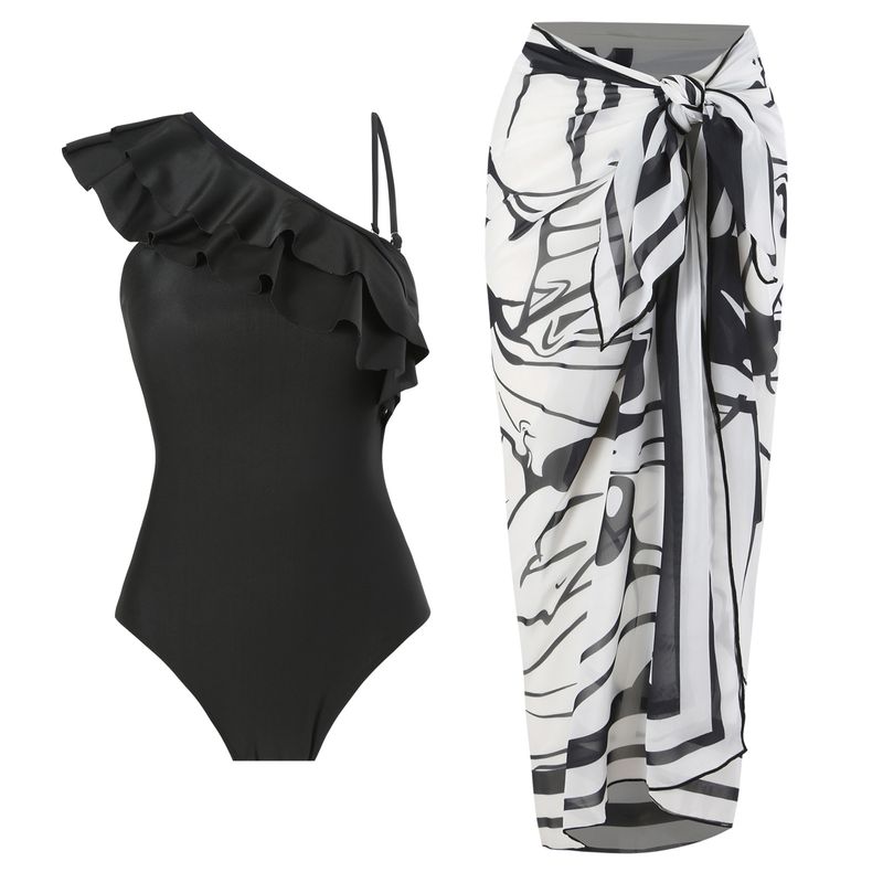 Vêtements pour femmes Bikini sexy Maillot de bain une pièce Jupe en mousseline Jupe portefeuille Maillot de bain une épaule Maillot de bain Plage Froncé Conservateur Couvre-ventre_voghion.com
