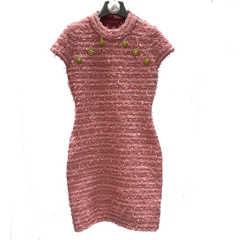 Cardigan élégant en tricot fleuri – Cardigan ouvert à manches longues et boutons dorés (rose, S/M/L)_voghion.com