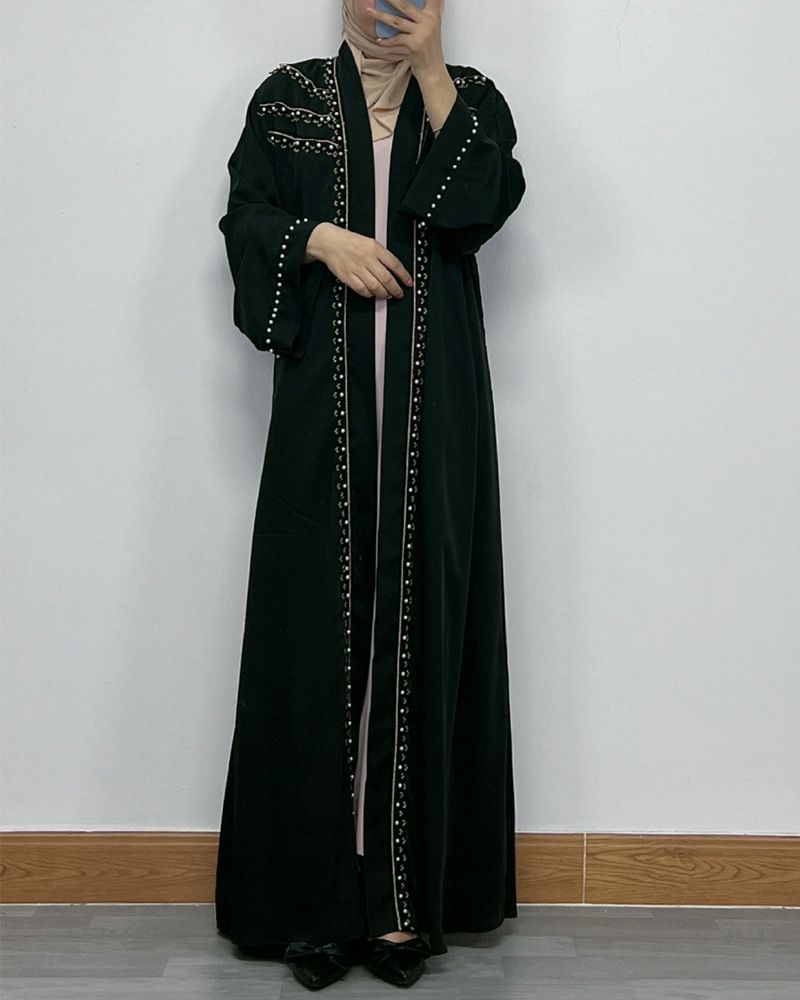 Women's Long Skirt Embroidery Lace Nail Pearl Cardigan Robe National Style_voghion.com