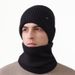 Autumn Winter Warm Versatile Men's Fleece-Lined Thickened Ear Protection Knitted Hat Scarf Gloves Two-Piece Set_voghion.com