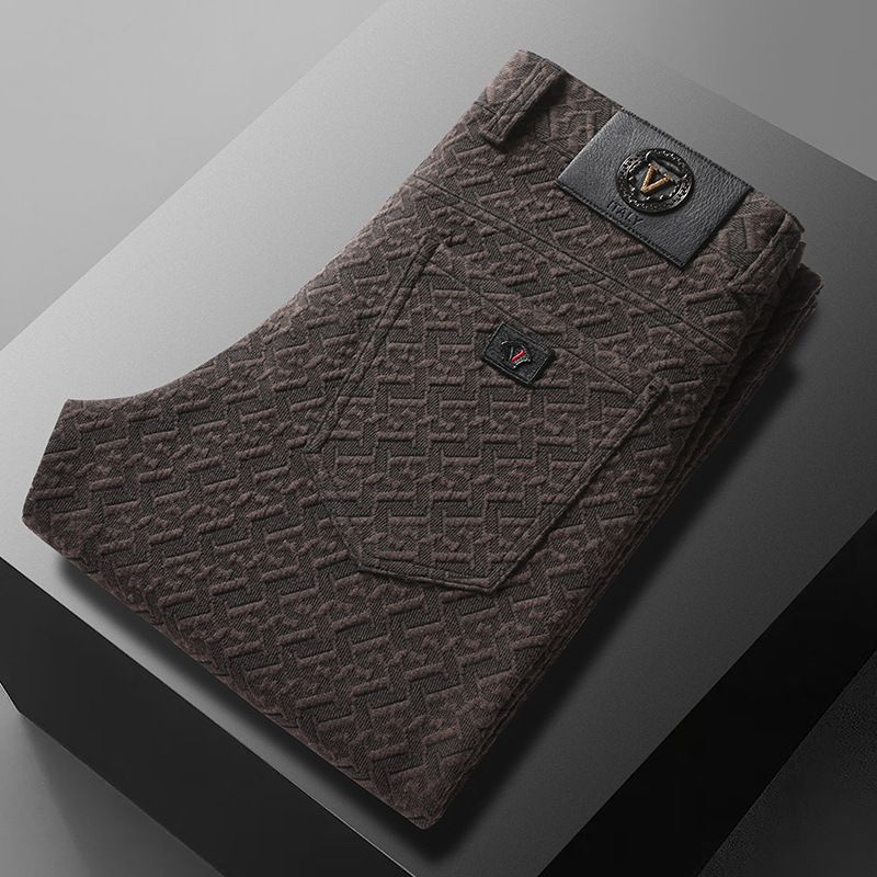 Moška oblačila moške hlače za prosti čas jesen in zima nove pletene elastične debele tople moške hlače ravne dolge hlače za poslovne priložnosti_voghion.com