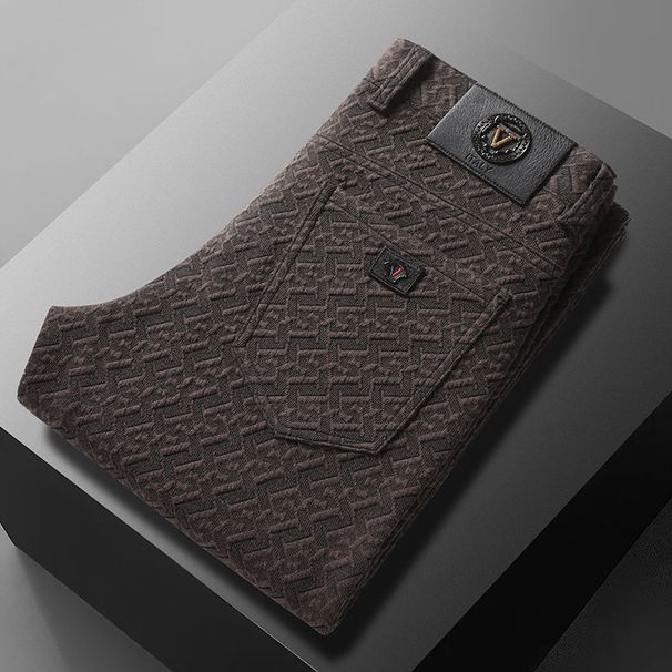 Moška oblačila moške hlače za prosti čas jesen in zima nove pletene elastične debele tople moške hlače ravne dolge hlače za poslovne priložnosti_voghion.com