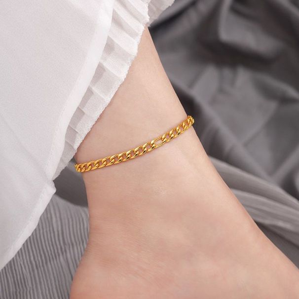 Cavigliera cubana in acciaio al titanio con catena semplice per donna, design di nicchia, accessorio estivo versatile e di alta qualità, semplice e di personalità._voghion.com