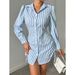 Camicia a maniche lunghe con coulisse laterale a righe da donna – Blusa casual primaverile-estiva con maniche a sbuffo e fiocco, top in poliestere slim fit_voghion.com