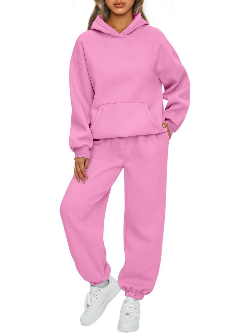 Completo casual da donna con felpa con cappuccio e pantaloni da casa - Completo in due pezzi in morbido poliestere per autunno e inverno (XS-5XL, vari colori)_voghion.com