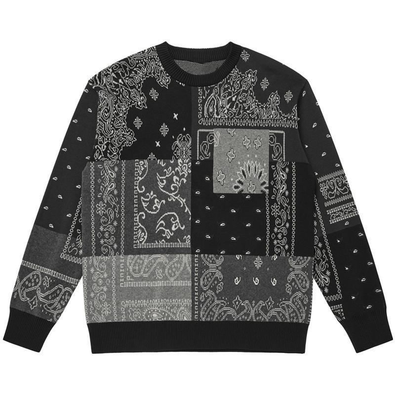 Pánské oblečení Módní trend pánský podzimní a zimní nový kulatý výstřih svetr s kešu květy žakárový volný vlněný pulovr B1EBB1150_voghion.com