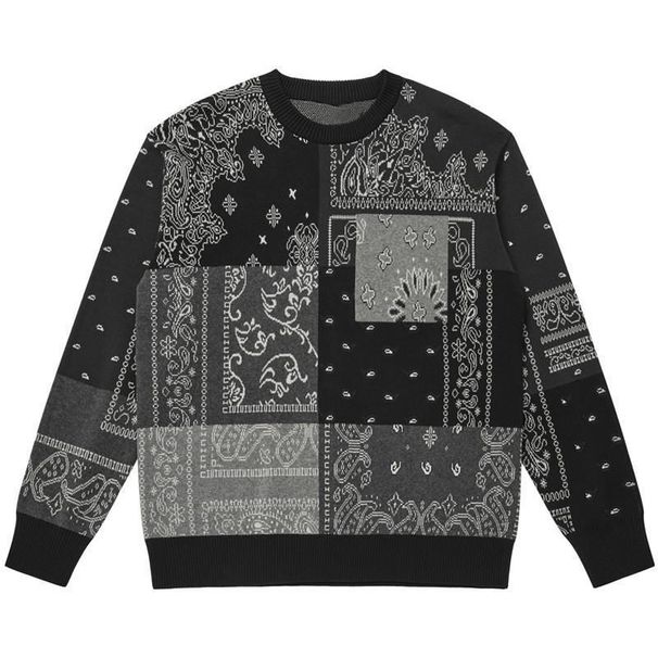 Pánské oblečení Módní trend pánský podzimní a zimní nový kulatý výstřih svetr s kešu květy žakárový volný vlněný pulovr B1EBB1150_voghion.com