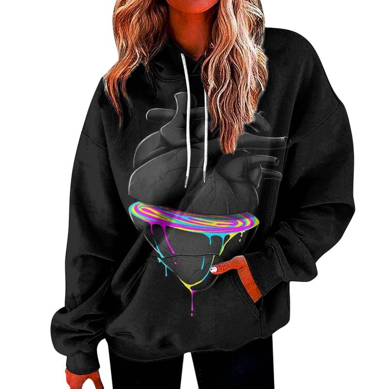 Women's clothing Women's Digital Printed Pullover Hooded Sweatshirt Lightweight Simple Printed 3D Sweatshirt_voghion.com