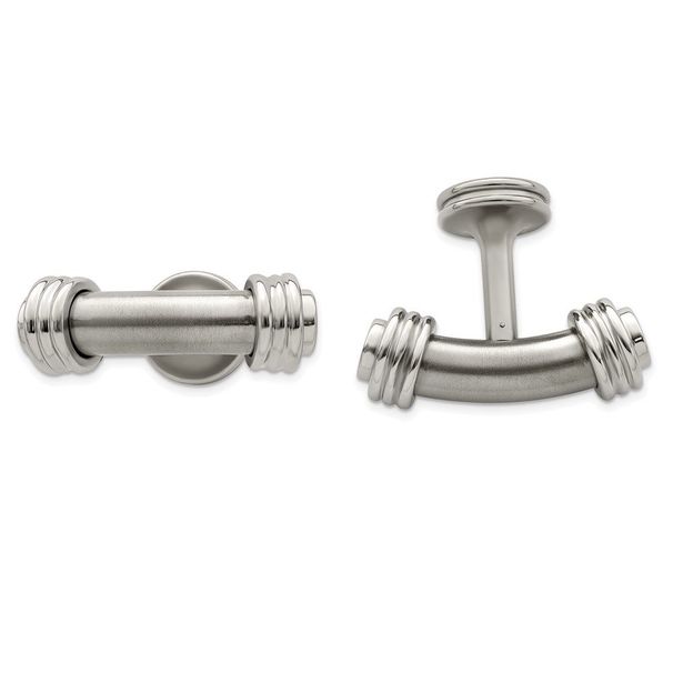 Edward Mirell Titanium & Steel Laser Texture/Polished Cufflinks_voghion.com