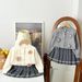 Suéter infantil de duas peças, estilo coreano, manga comprida, de malha, para meninas, primavera e outono, com flores, saia plissada_voghion.com
