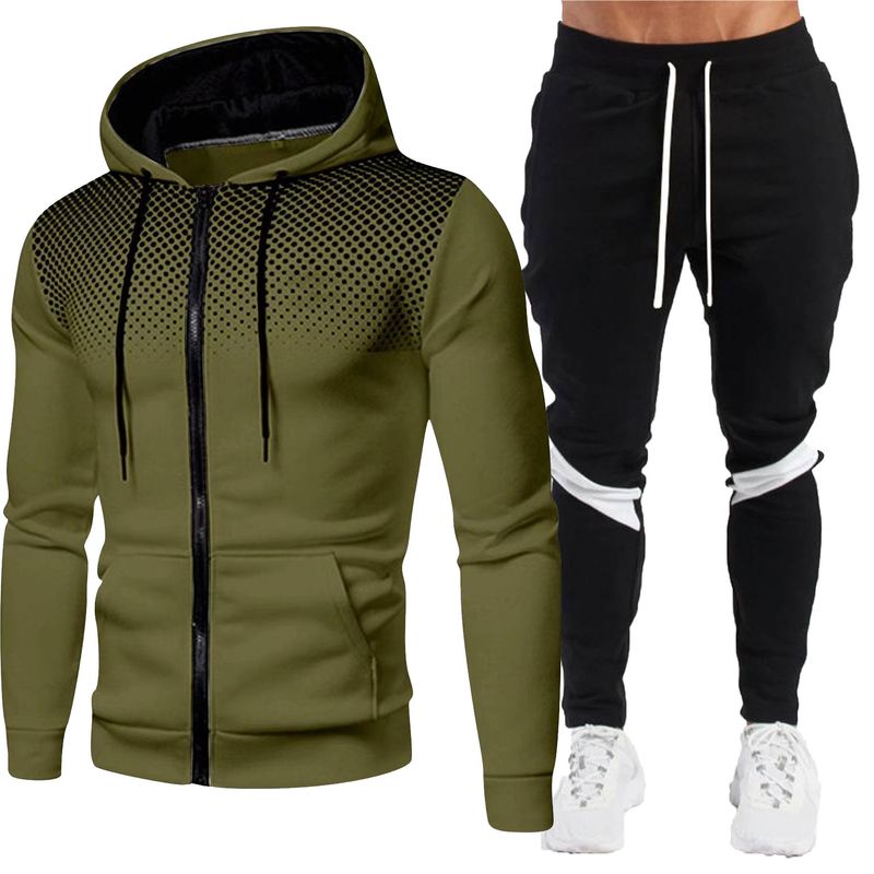 New round dot printed solid color zipper set for autumn winter plush men women's sports hoodies, sweaters, and pants_voghion.com