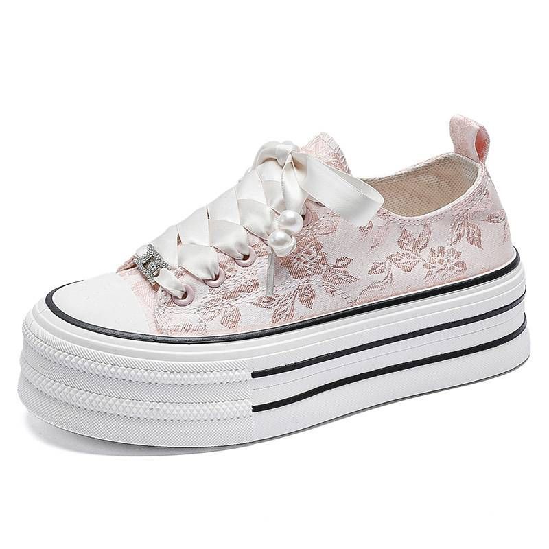 Scarpe sportive casual alla moda con lacci in tela comode e traspiranti, con molla vulcanizzata, per le donne_voghion.com
