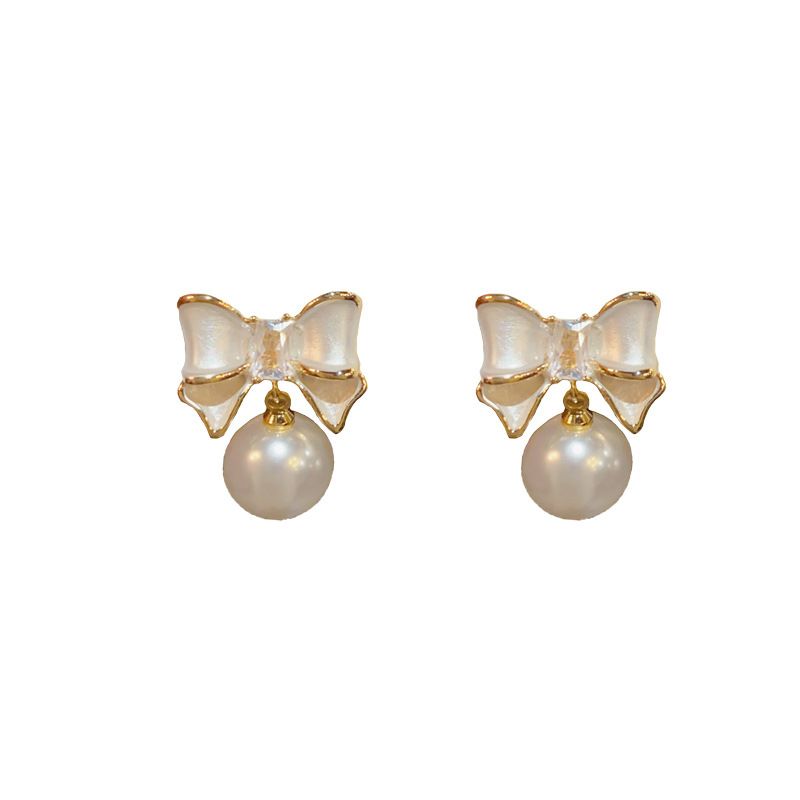 Nuovi orecchini di perle con fiocco e fiocco per donna, design di nicchia, gioielli di lusso in argento con aghi per le orecchie_voghion.com