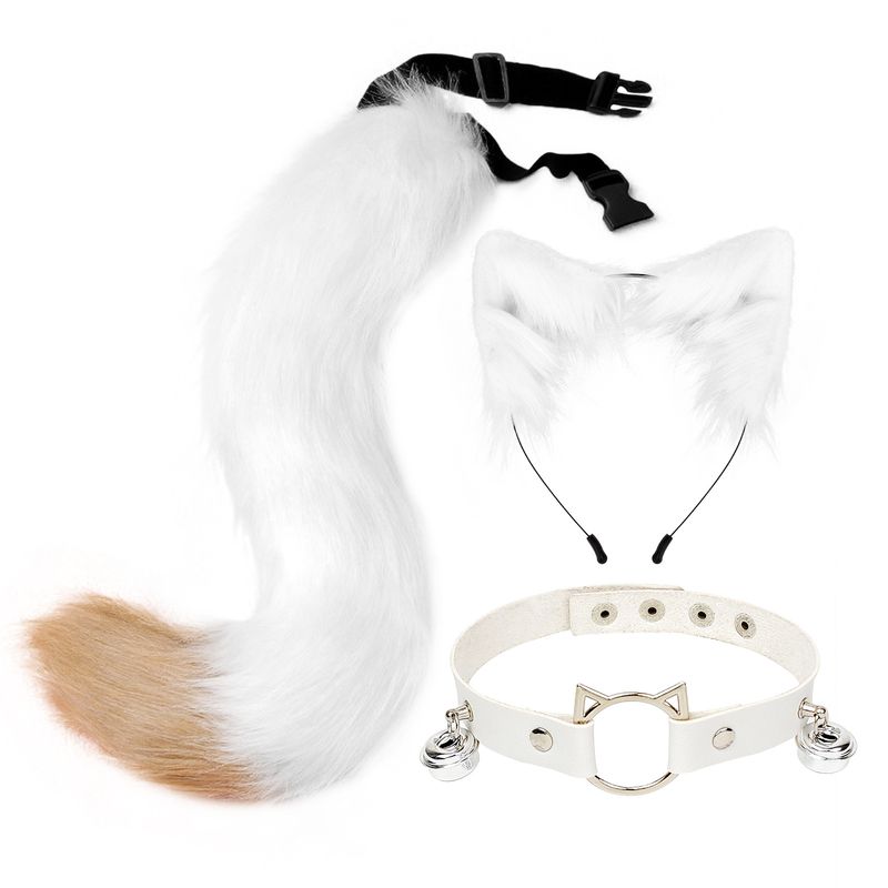 Cat ear headband Fox tail accessory set collar clip_voghion.com