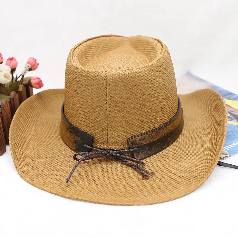Men's western cowboy hat braided straw spray paint to make old outdoor hat style straw hat_voghion.com