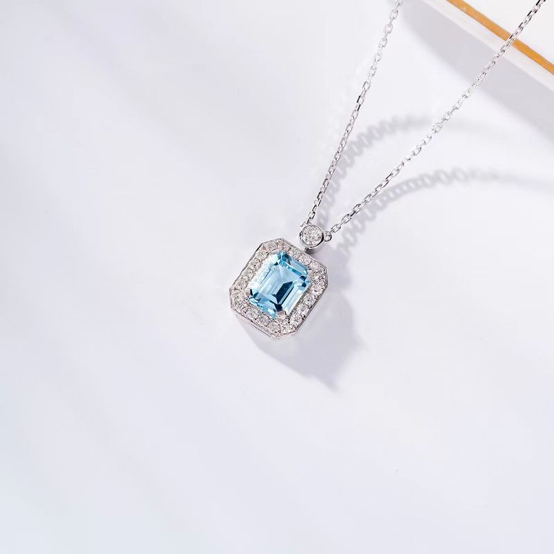 Κλασικό κολιέ υψηλής ποιότητας 1.47ct5A με ακουαμαρίνα, αλυσίδα κλείδας, χρυσό, φυσικό μενταγιόν ακουαμαρίνας, προσαρμοσμένο_voghion.com