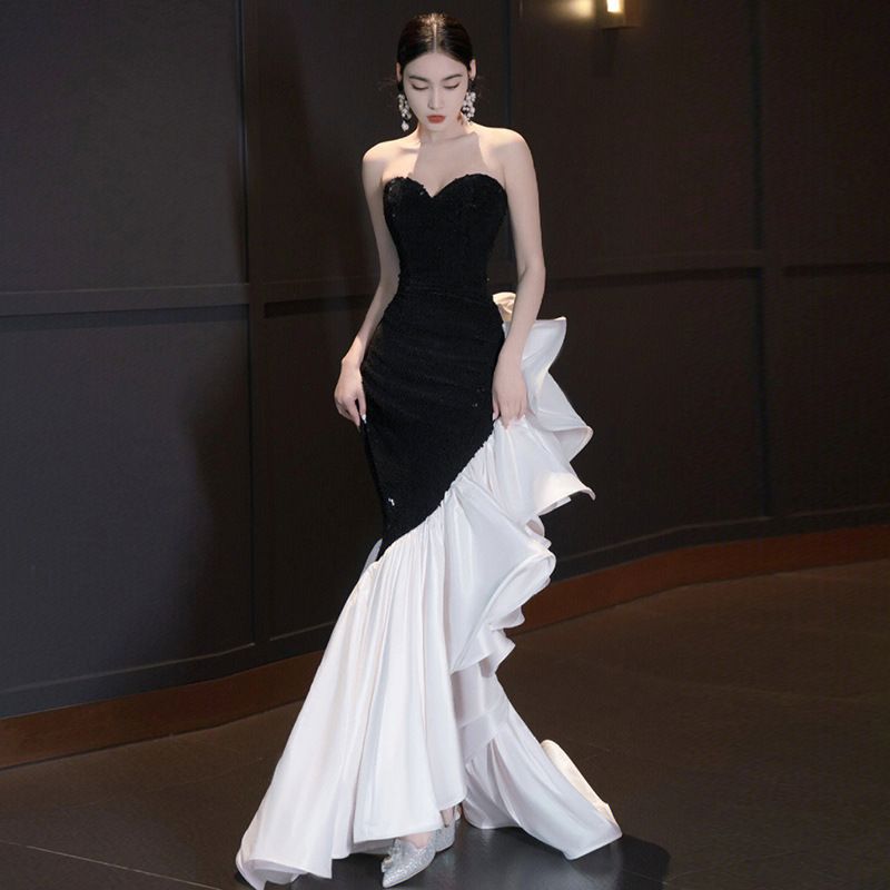 Women's Clothing tube top evening dress celebrity temperament evening host dress slim fishtail women's clothing wholesale_voghion.com