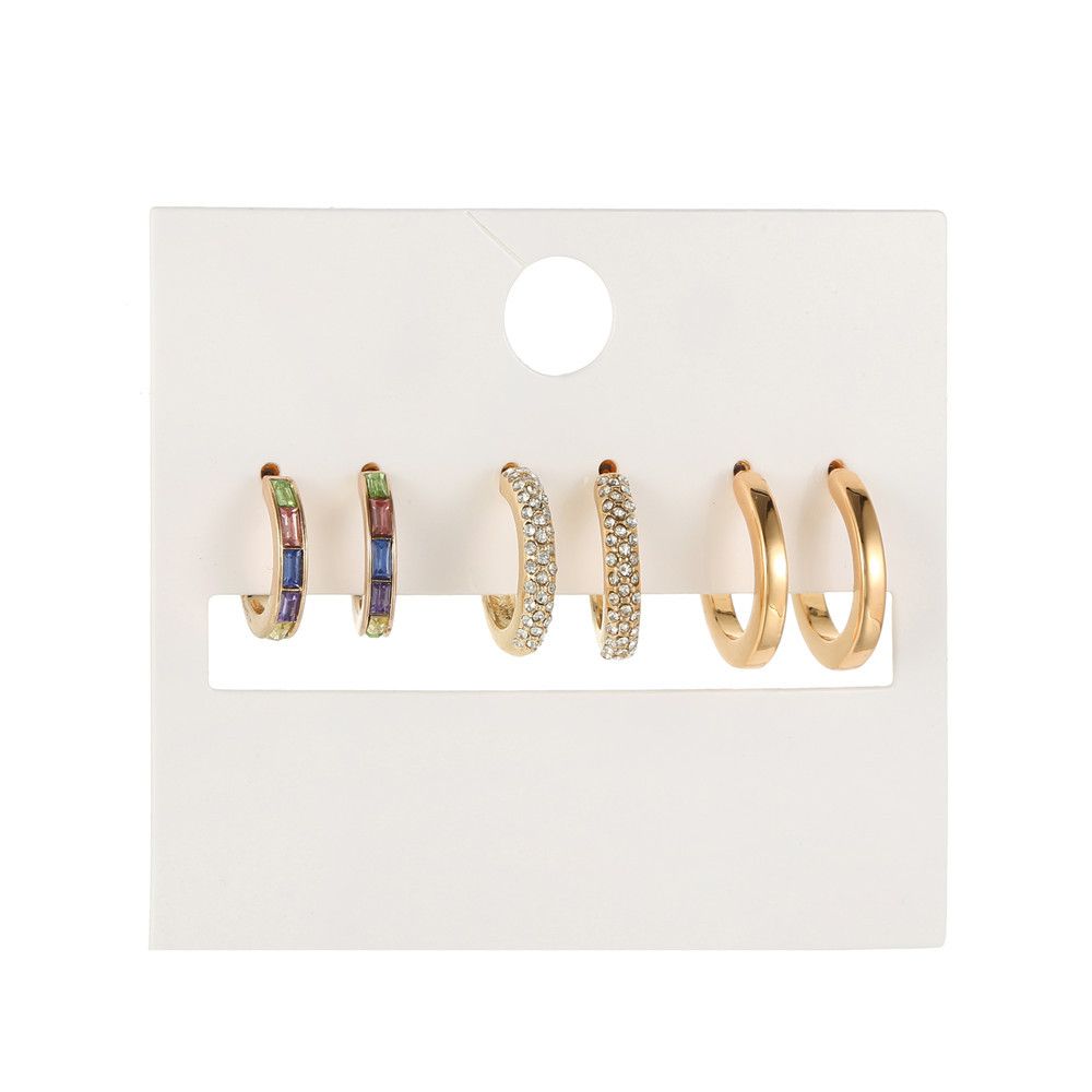 Micro-set Zircon Minimalist Style Instagram Influencer Cool Style 3-piece Set Of Earrings_voghion.com