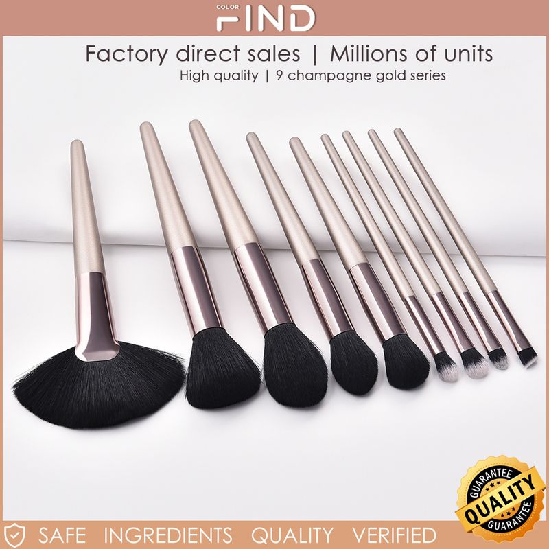 FINDCOLOR 9 professionelles Make-up-Pinselset in Champagner, hochwertiges Reiseset_voghion.com