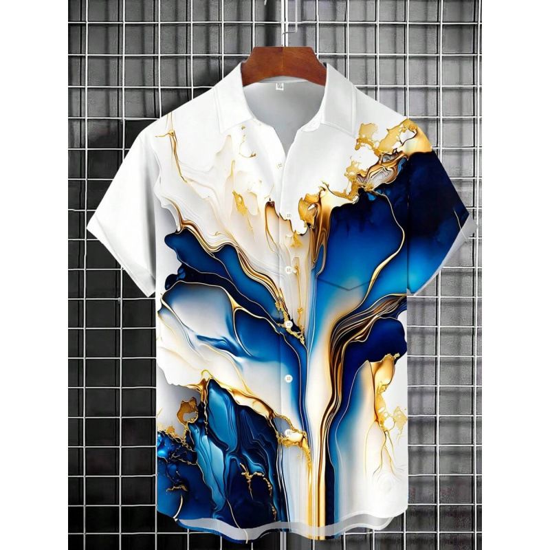 Herrenbekleidung Neues Herrenhemd 3D-Druck Spleißen Cartoon Rock Hawaiihemd Lässiges Reversfutter_voghion.com