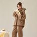 Herfst- en winterlamwollen thermische pyjama's voor dames, thermisch verdikt en losse loungewearset met capuchon_voghion.com
