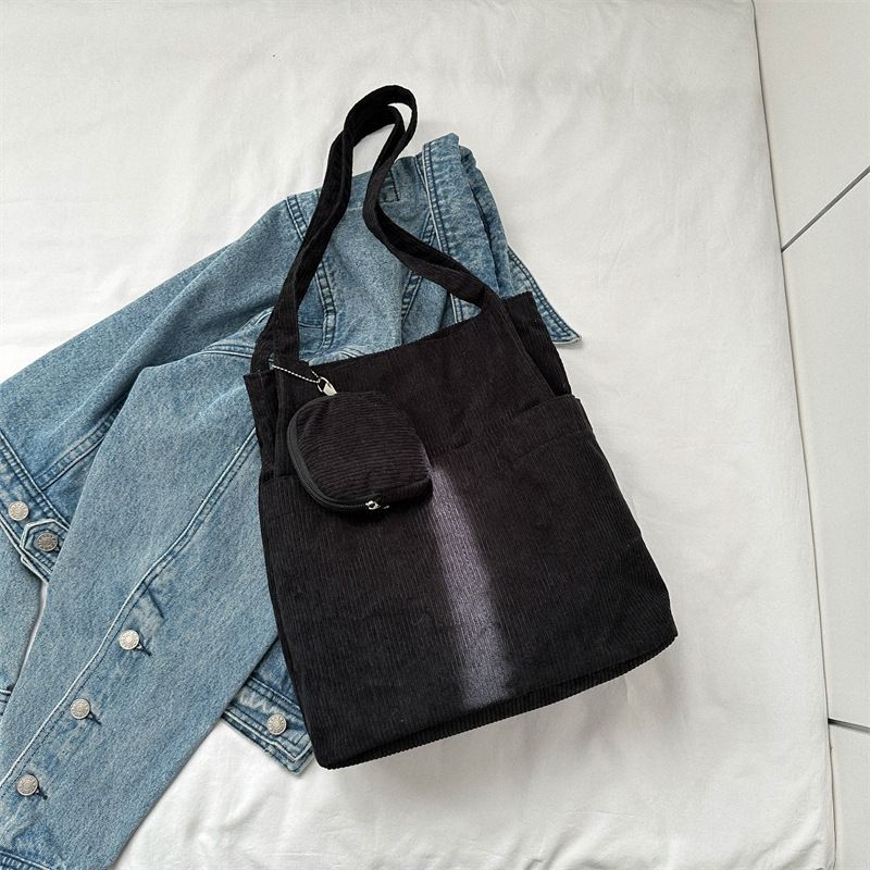 Koreaanse stijl grote capaciteit twill canvas forens schoudertas casual dames eenvoudige luie boodschappentas trend_voghion.com