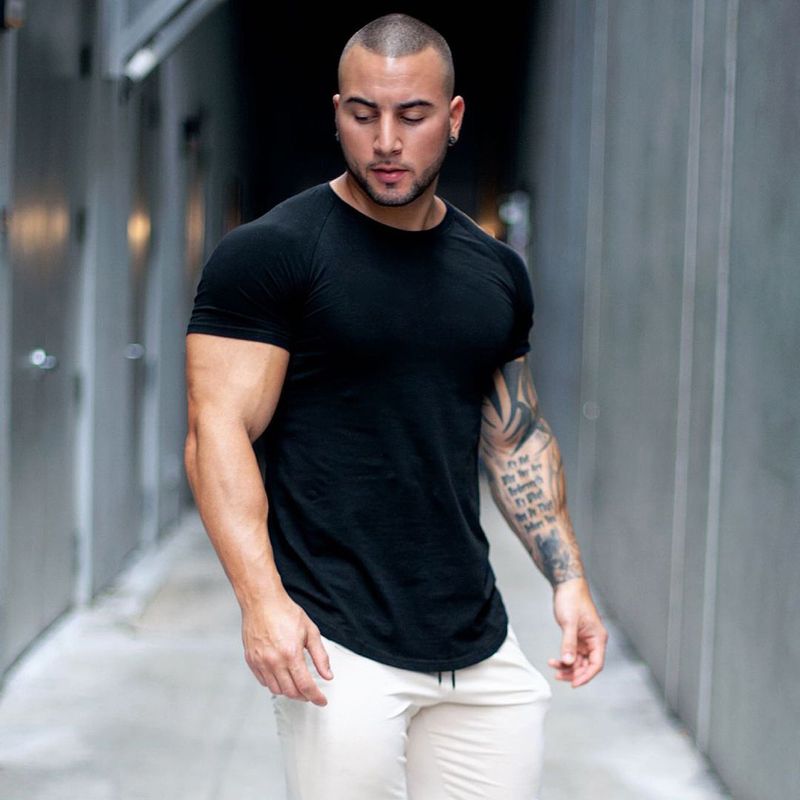 Spring and Summer New Men's Sports, Leisure, Running, Fitness, and Exercise Cotton Elastic Slim Fit Solid Color Smooth_voghion.com