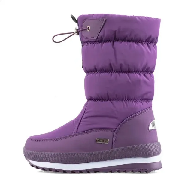 Zapatos de mujer gruesos para nieve, botas de media caña con plataforma de media pantorrilla y punta redonda, grandes, rojos, impermeables, con punta elegante_voghion.com