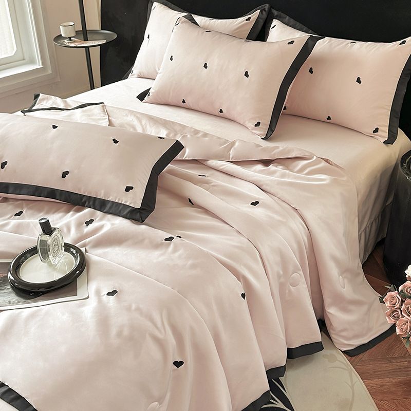 Luxury Style Washed Silk & Tencel Summer Comforter Set - 4 Piece Embroidered Ice Silk Bedding​_voghion.com