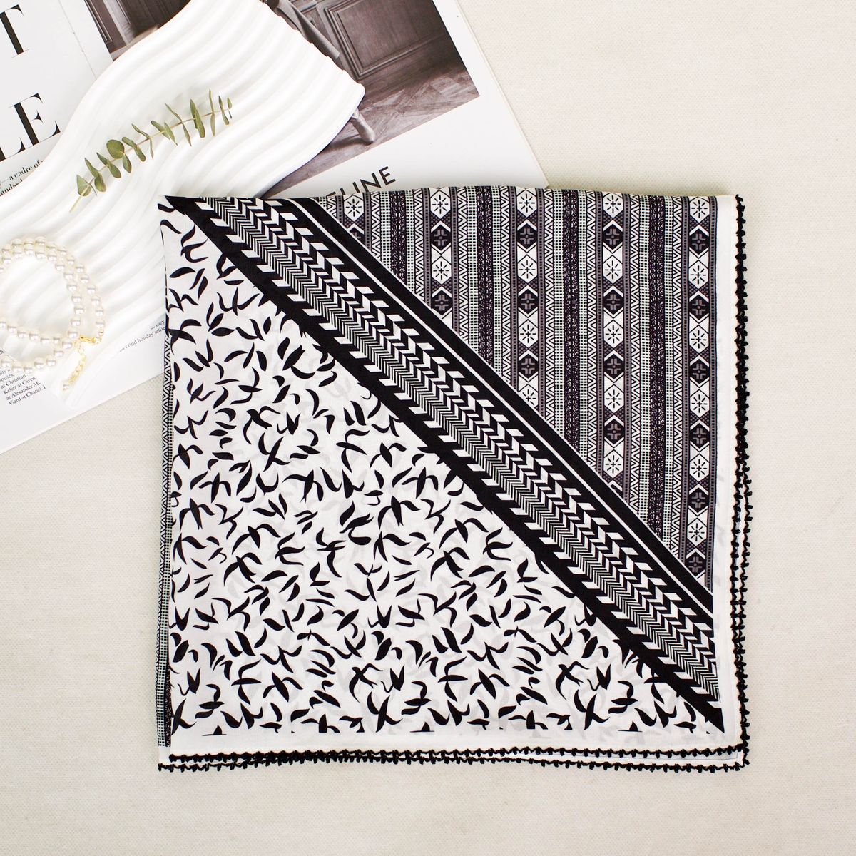 Sciarpa in pizzo sottile per donna, primavera estate, elegante sciarpa in seta di gelso monologo ad anello, scialle per outfit_voghion.com