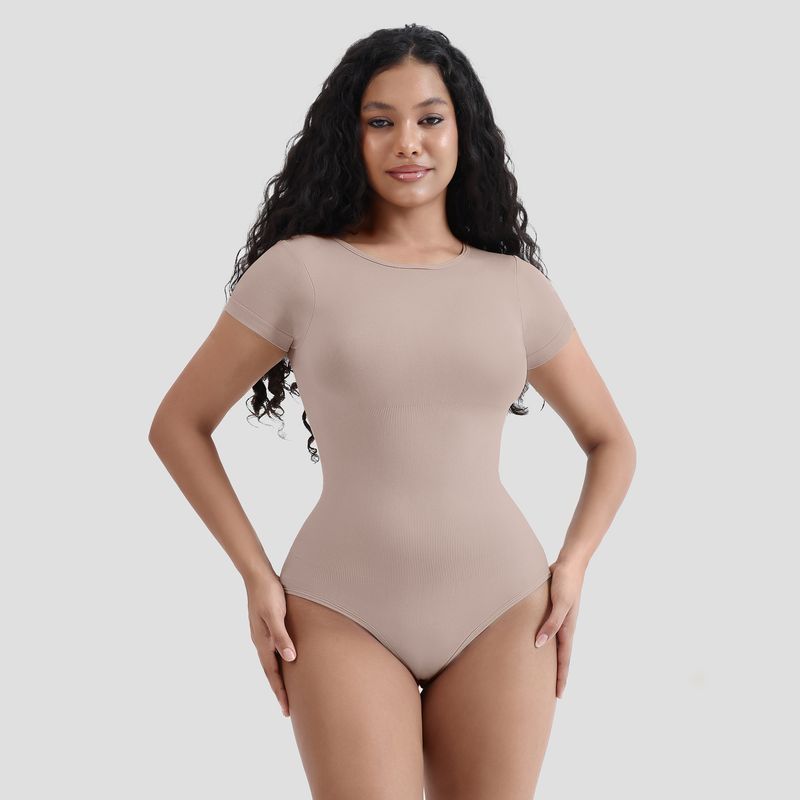  body shaping clothes body shaping clothes full body strong pressure chest slimming clothes outer wear tight solid color short sleeve one piece top_voghion.com