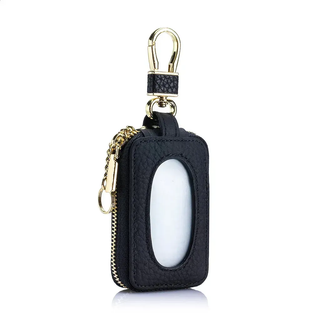 Visual Mirror Window Car Protector Holder Mini Auto Key Pocket Case Genuine Leather Keyring Wallet Zip Bag 250206_voghion.com