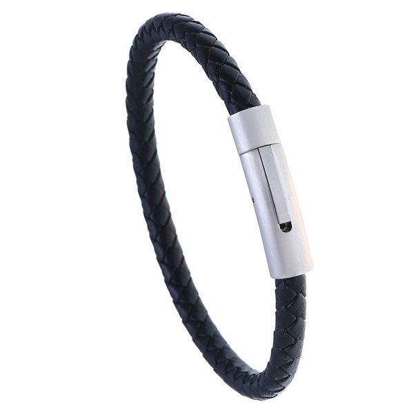 Bracciale da uomo in pelle intrecciata semplice, retrò, in acciaio inossidabile, con corda per la mano_voghion.com