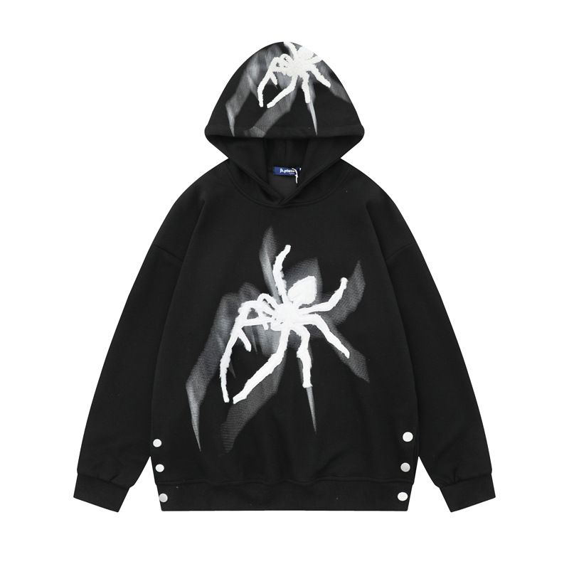 Herrkläder, modemärkesdesign, flockad spindeltröja, herrtrend, hiphop-tröja med knappar och slits i fållen, vår- och hösttrend_voghion.com