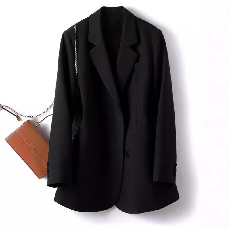 Raspberry-Toned Korean-Style Blazer For Women - Oversized Relaxed Fit Work-to-Weekend Jacket, Double-Breasted Polyester Blend_voghion.com