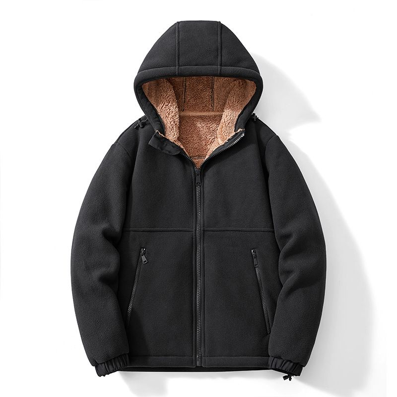 Moletom masculino com capuz e zíper de lã pesada – Jaqueta de inverno com forro de sherpa para uso casual e ao ar livre (preto, caramelo, azul, verde, vermelho)_voghion.com