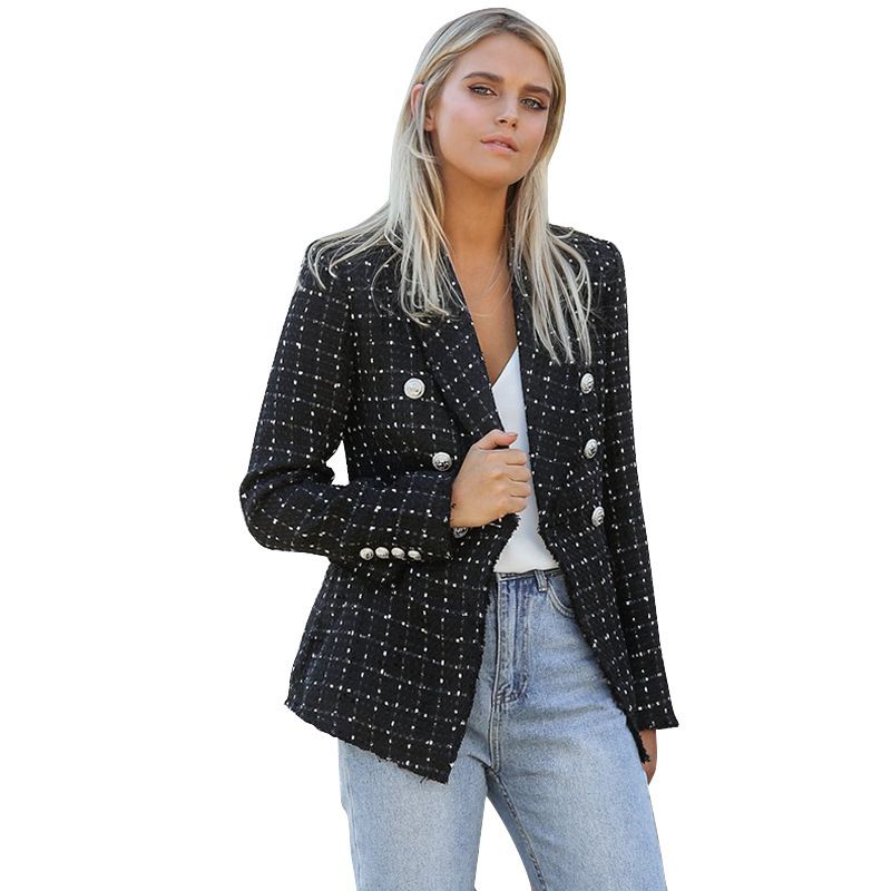 Women's Clothing autumn and winter woolen small suit for women, slim lapel double breasted short jacket, casual coat_voghion.com