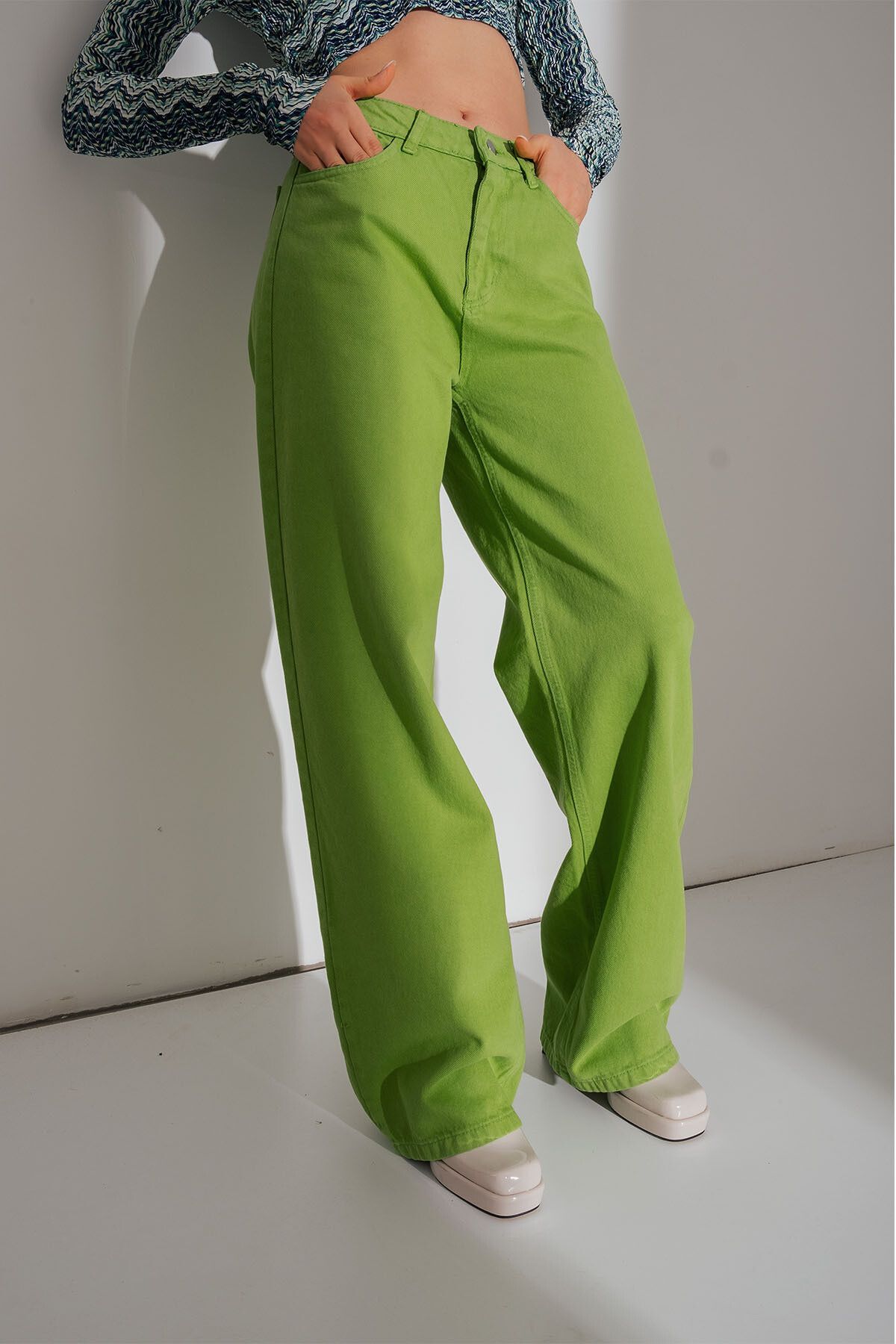 Damenbekleidung Mehrfarbige Jeans mit weitem Bein Straßentrendsetter Einfarbig Lockerer und vielseitiger Denim_voghion.com