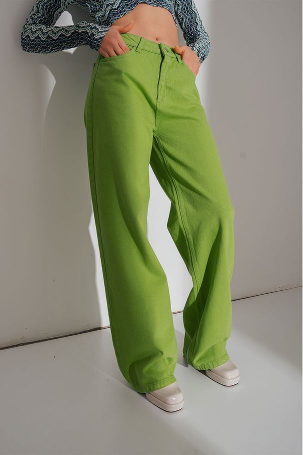 Damenbekleidung Mehrfarbige Jeans mit weitem Bein Straßentrendsetter Einfarbig Lockerer und vielseitiger Denim_voghion.com