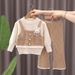 Girls' Knit Sweater & Flare Pants Set – Soft Polyester Blend, Long-Sleeve Top + Stretchy Bell-Bottom Joggers, 3-8Yrs (100-140cm)_voghion.com