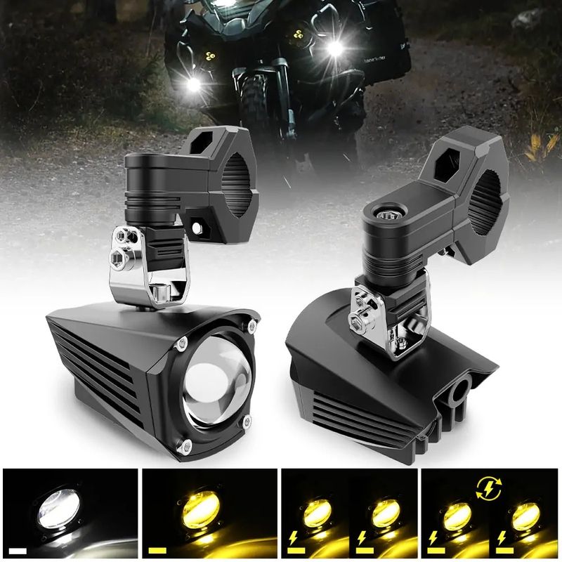 60W LED Motorcycle Driving Lights With Amber/White Dual Color, 2 Inch Auxiliary LED Lights For Motorcycle Truck Car ATV 1 Pair_voghion.com
